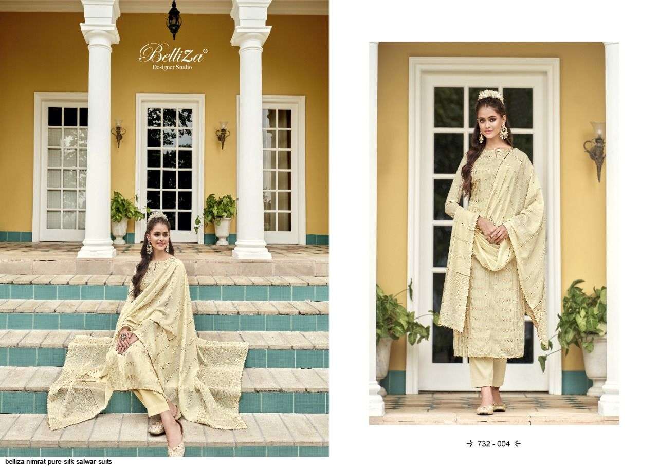 Nimrat By Belliza 732-001 To 732-006 Series Beautiful Stylish Festive Suits Fancy Colorful Casual Wear & Ethnic Wear & Ready To Wear Pure Silk Jacquard Digital Print Dresses At Wholesale Price