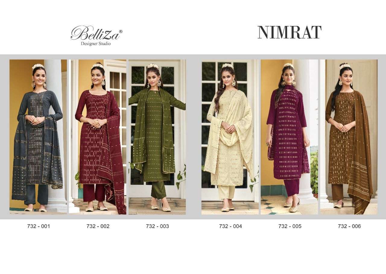 Nimrat By Belliza 732-001 To 732-006 Series Beautiful Stylish Festive Suits Fancy Colorful Casual Wear & Ethnic Wear & Ready To Wear Pure Silk Jacquard Digital Print Dresses At Wholesale Price