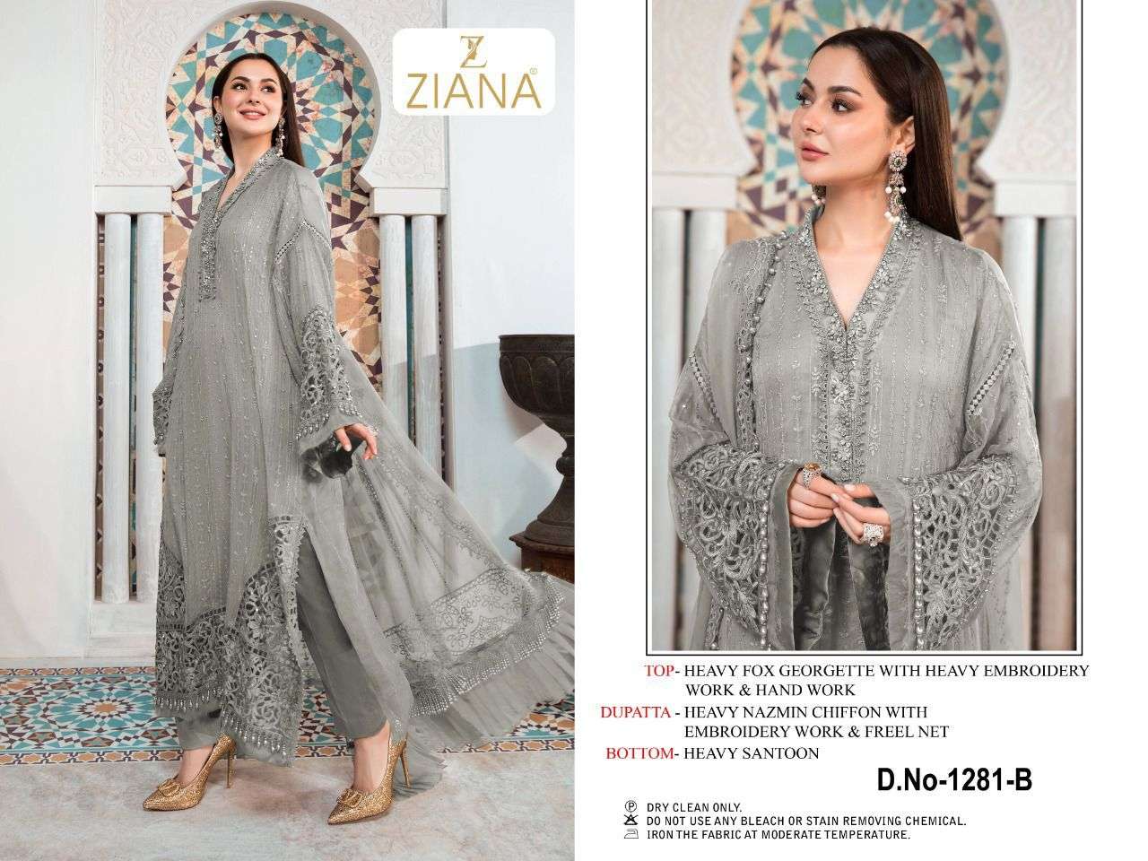 ZIANA HIT DESIGN 1281-B BY FASHID WHOLESALE BEAUTIFUL STYLISH PAKISTANI SUITS FANCY COLORFUL CASUAL WEAR & ETHNIC WEAR & READY TO WEAR FAUX GEORGETTE EMBROIDERY DRESSES AT WHOLESALE PRICE