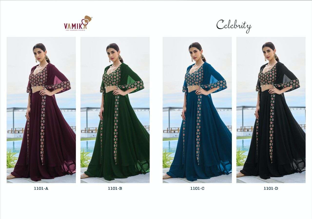 Celebrity By Vamika 1101-A To 1101-D Series Designer Beautiful Navratri Collection Occasional Wear & Party Wear Fancy Lehengas At Wholesale Price