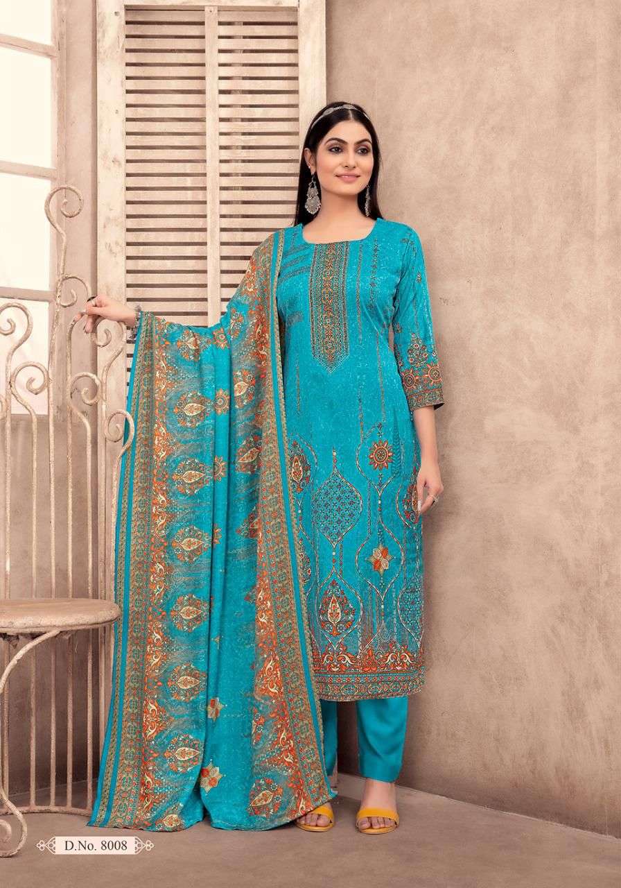 JUBAIDA VOL-8 BY SHIV GORI SILK MILLS 8001 TO 8010 SERIES INDIAN SUITS BEAUTIFUL FANCY COLORFUL STYLISH PARTY WEAR & OCCASIONAL WEAR KASHMIRI PRINT DRESSES AT WHOLESALE PRICE