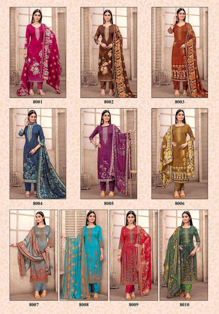 JUBAIDA VOL-8 BY SHIV GORI SILK MILLS 8001 TO 8010 SERIES INDIAN SUITS BEAUTIFUL FANCY COLORFUL STYLISH PARTY WEAR & OCCASIONAL WEAR KASHMIRI PRINT DRESSES AT WHOLESALE PRICE