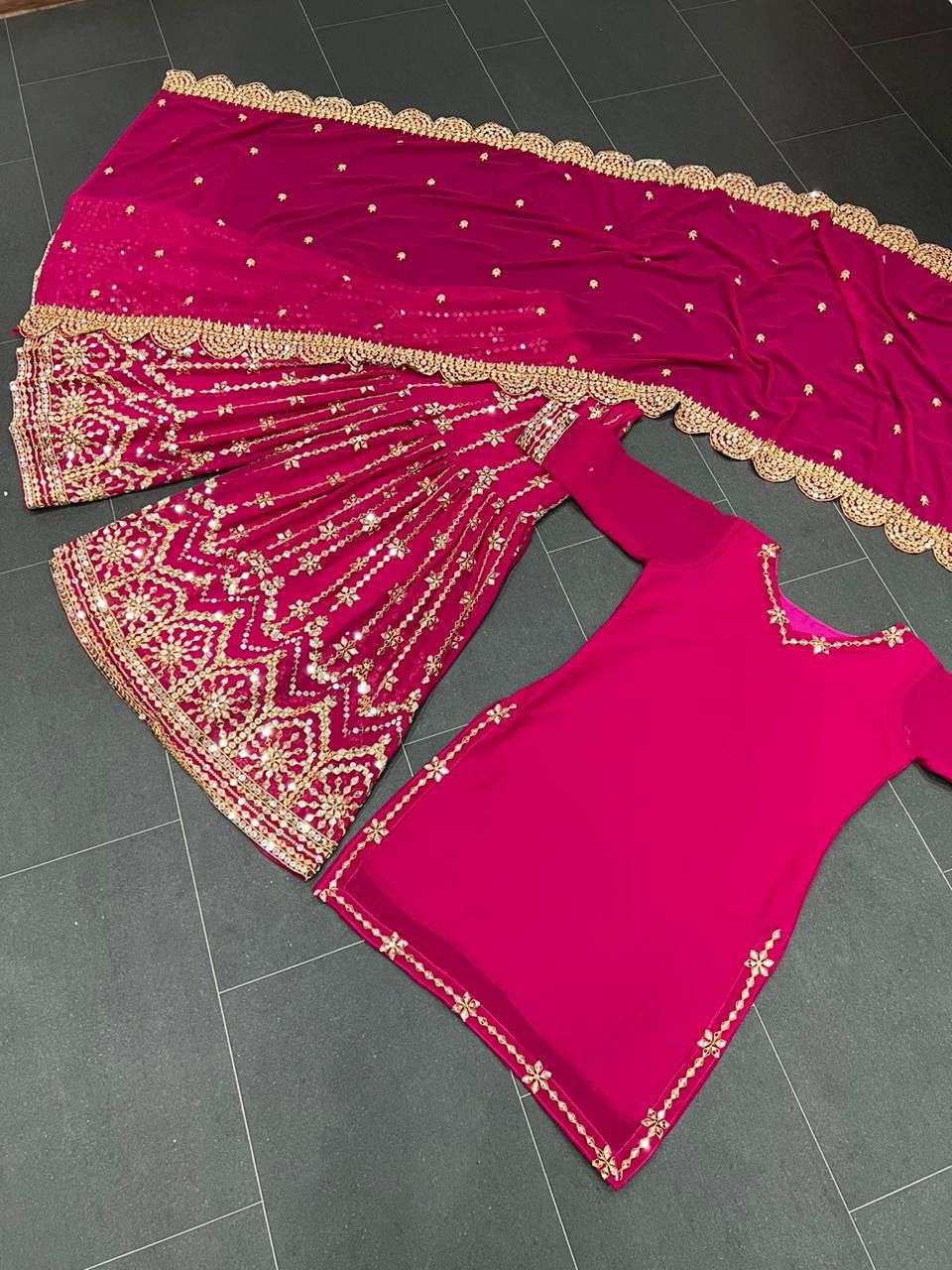 5487 BY FASHID WHOLESALE BEAUTIFUL SHARARA SUITS COLORFUL STYLISH FANCY CASUAL WEAR & ETHNIC WEAR GEORGETTE EMBROIDERED DRESSES AT WHOLESALE PRICE