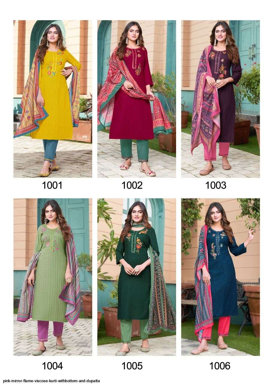 FLAME BY PINK MIRROR 1001 TO 1006 SERIES BEAUTIFUL SUMMER COLLECTION PAKISATNI SUITS STYLISH FANCY COLORFUL CASUAL WEAR & ETHNIC WEAR VISCOSE EMBROIDERY DRESSES AT WHOLESALE PRICE