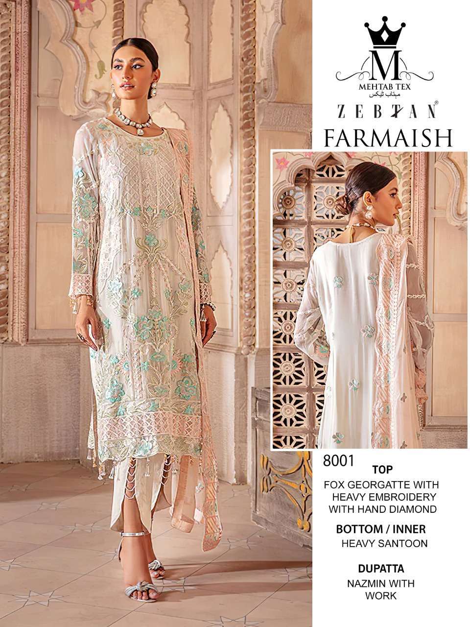 Farmaish By Mehtab Tex 8001 To 8003 Series Beautiful Pakistani Suits Colorful Stylish Fancy Casual Wear & Ethnic Wear Faux Georgette Embroidered Dresses At Wholesale Price