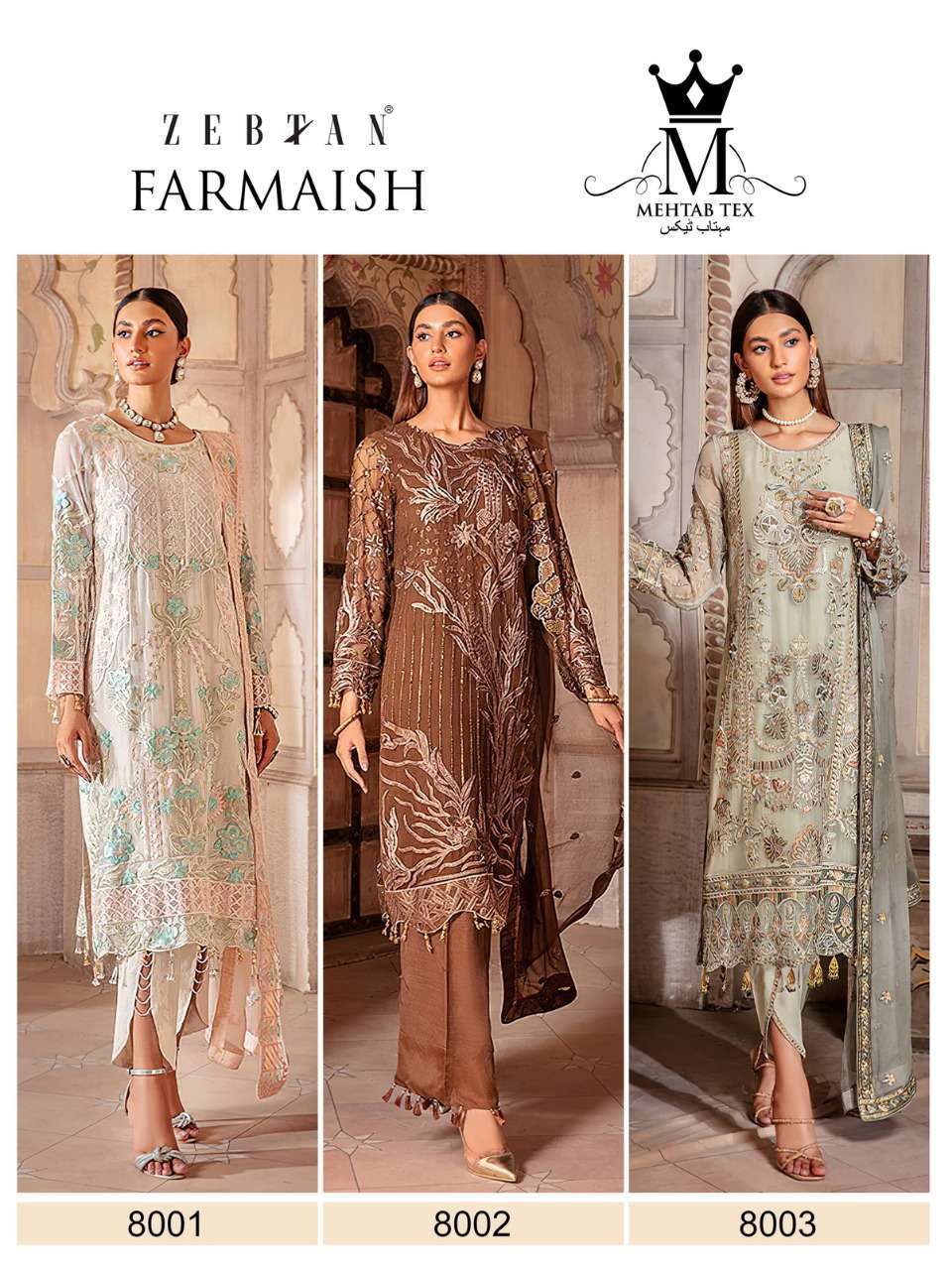 Farmaish By Mehtab Tex 8001 To 8003 Series Beautiful Pakistani Suits Colorful Stylish Fancy Casual Wear & Ethnic Wear Faux Georgette Embroidered Dresses At Wholesale Price