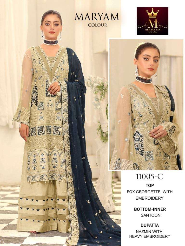MARYAM COLOUR BY MEHTAB TEX 11005-A TO 11005-D SERIES BEAUTIFUL PAKISTANI SUITS COLORFUL STYLISH FANCY CASUAL WEAR & ETHNIC WEAR FAUX GEORGETTE EMBROIDERED DRESSES AT WHOLESALE PRICE