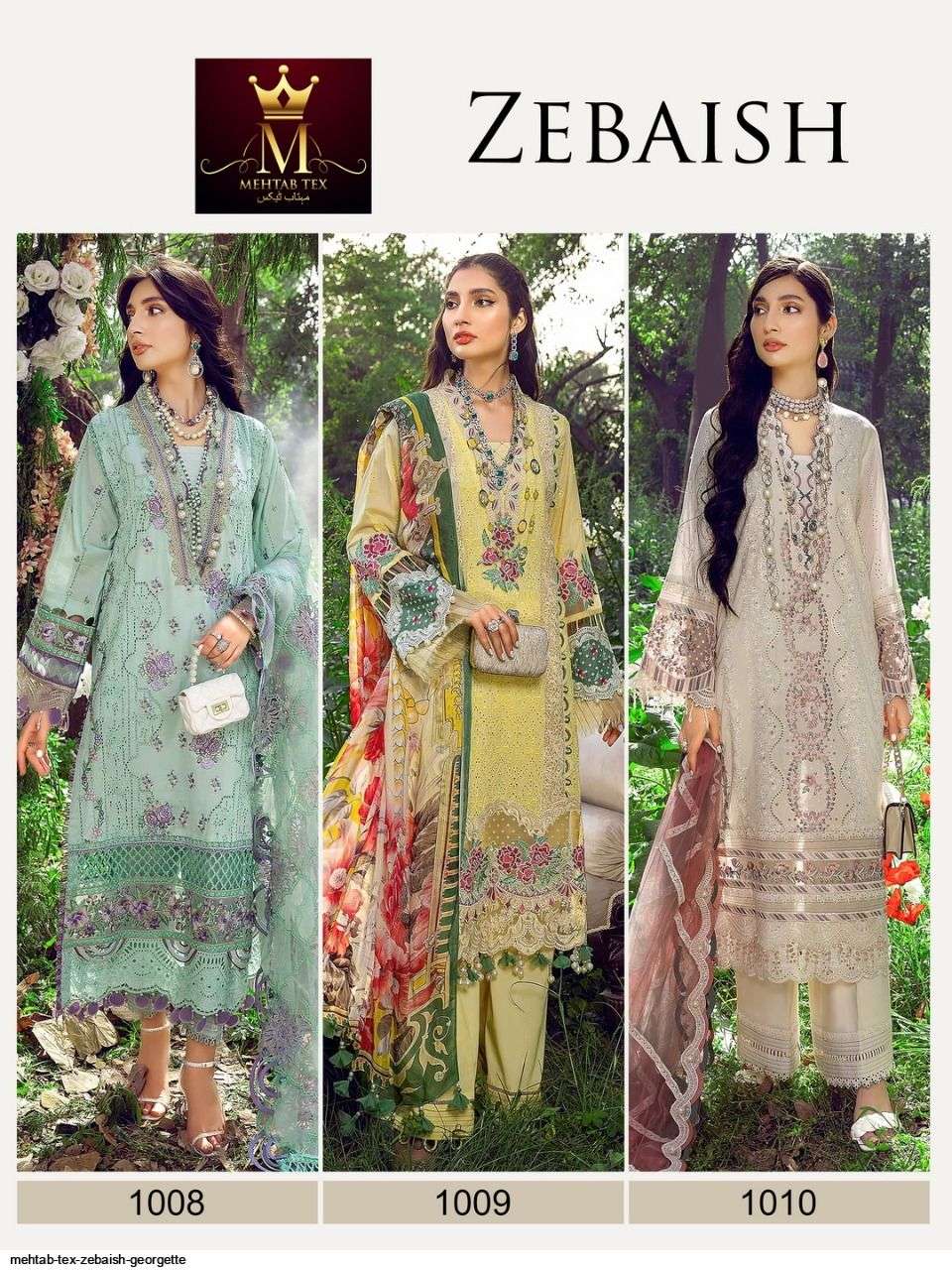 Zebaish By Mehtab Tex 1008 To 1010 Series Pakistani Suits Beautiful Fancy Colorful Stylish Party Wear & Occasional Wear Faux Georgette With Embroidery Dresses At Wholesale Price