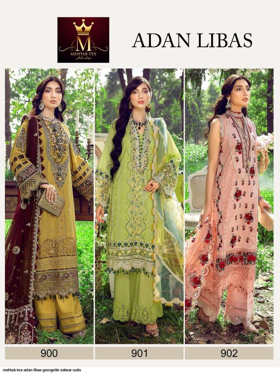 Adan Libas By Mehtab Tex 900 To 902 Series Beautiful Pakistani Suits Colorful Stylish Fancy Casual Wear & Ethnic Wear Faux Georgette Dresses At Wholesale Price