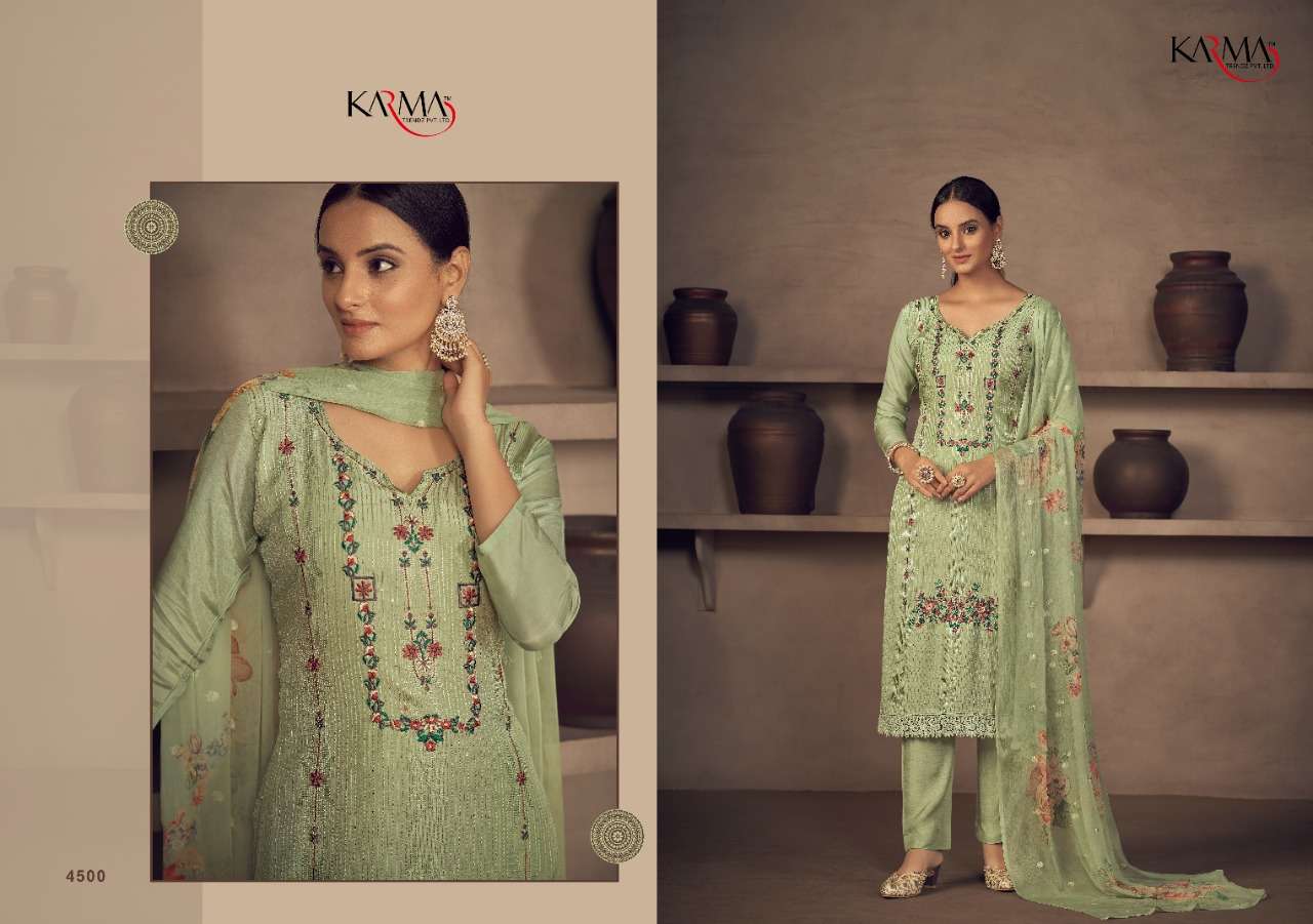 NIHARIKA BY KARMA TRENDZ 4500 TO 4505 SERIES BEAUTIFUL SUITS STYLISH FANCY COLORFUL CASUAL WEAR & ETHNIC WEAR PURE MUSLIN DRESSES AT WHOLESALE PRICE