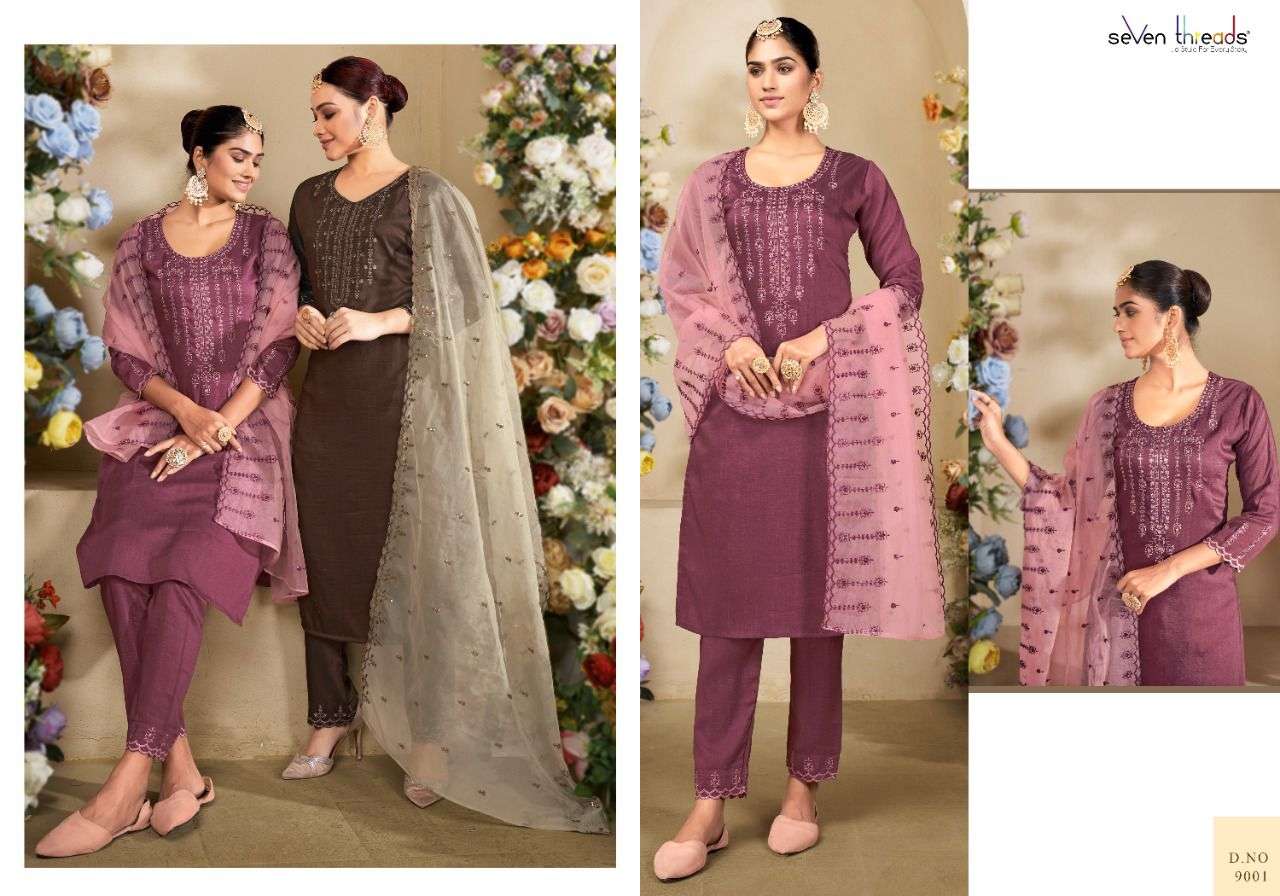 REHNUMA BY SEVEN THREADS 9001 TO 9007 SERIES BEAUTIFUL SUITS STYLISH FANCY COLORFUL CASUAL WEAR & ETHNIC WEAR BEMBERG SILK DRESSES AT WHOLESALE PRICE