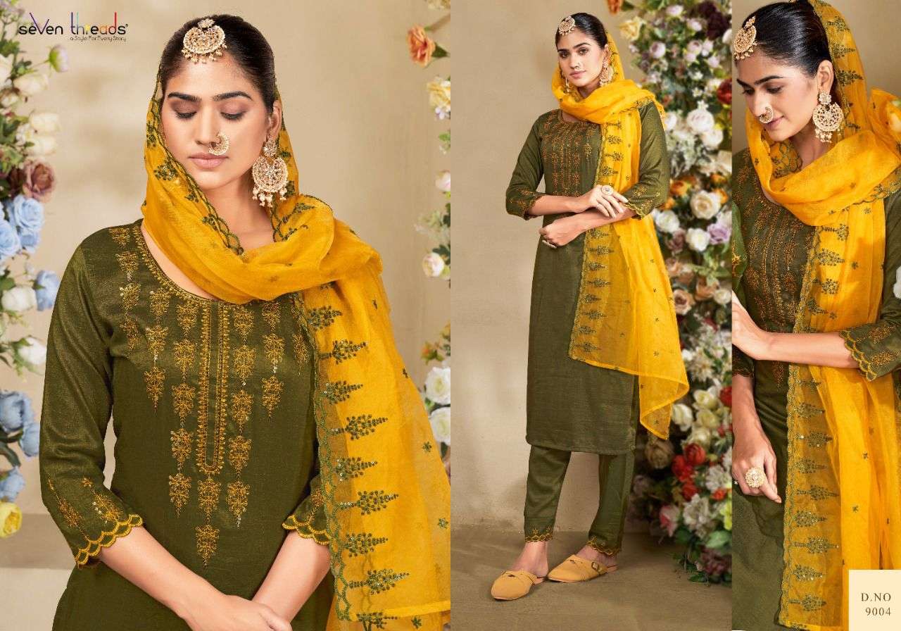 REHNUMA BY SEVEN THREADS 9001 TO 9007 SERIES BEAUTIFUL SUITS STYLISH FANCY COLORFUL CASUAL WEAR & ETHNIC WEAR BEMBERG SILK DRESSES AT WHOLESALE PRICE