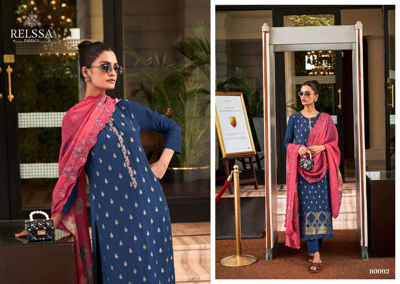 RUBINA VOL-9 BY RELSAA FABRICS 80001 TO 80006 SERIES BEAUTIFUL SUITS STYLISH FANCY COLORFUL CASUAL WEAR & ETHNIC WEAR PURE SILK JACQUARD DRESSES AT WHOLESALE PRICE