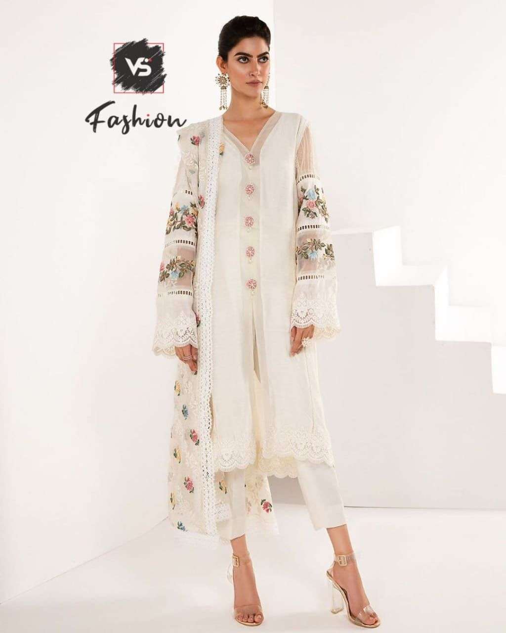 V S FASHION HIT DESIGN 607 COLOURS BY V S FASHION 607-A TO 607-C SERIES DESIGNER PAKISTANI SUITS COLLECTION BEAUTIFUL STYLISH COLORFUL FANCY PARTY WEAR & OCCASIONAL WEAR FAUX GEORGETTE DRESSES AT WHOLESALE PRICE