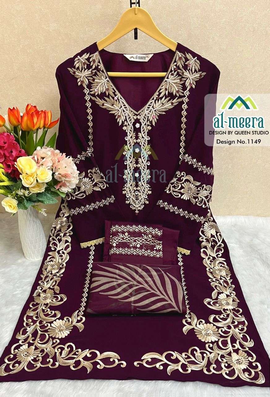 AL-MEERA HIT DESIGN 1149 COLOURS BY AL-MEERA 1149-A TO 1149-D SERIES BEAUTIFUL PAKISTANI SUITS COLORFUL STYLISH FANCY CASUAL WEAR & ETHNIC WEAR FAUX GEORGETTE EMBROIDERED DRESSES AT WHOLESALE PRICE