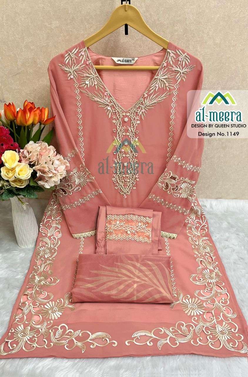 AL-MEERA HIT DESIGN 1149 COLOURS BY AL-MEERA 1149-A TO 1149-D SERIES BEAUTIFUL PAKISTANI SUITS COLORFUL STYLISH FANCY CASUAL WEAR & ETHNIC WEAR FAUX GEORGETTE EMBROIDERED DRESSES AT WHOLESALE PRICE