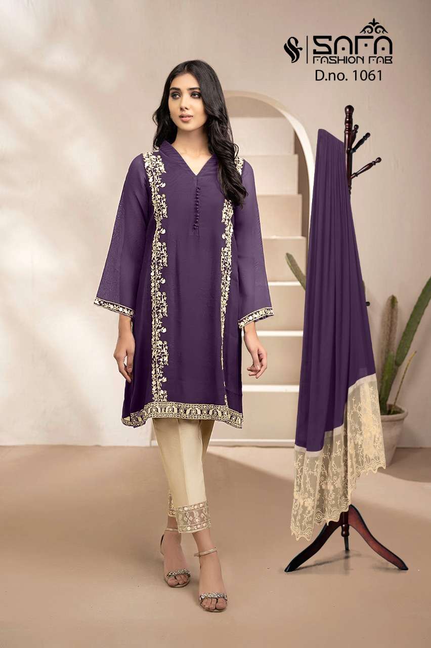 SAFA 1061 COLOURS BY SAFA FASHION 1061-A TO 1061-C SERIES DESIGNER FESTIVE PAKISTANI SUITS COLLECTION BEAUTIFUL STYLISH FANCY COLORFUL PARTY WEAR & OCCASIONAL WEAR HEAVY GEORGETTE EMBROIDERED DRESSES AT WHOLESALE PRICE