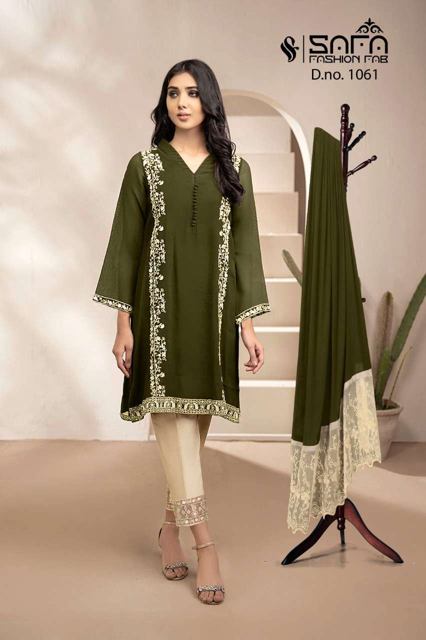 SAFA 1061 COLOURS BY SAFA FASHION 1061-A TO 1061-C SERIES DESIGNER FESTIVE PAKISTANI SUITS COLLECTION BEAUTIFUL STYLISH FANCY COLORFUL PARTY WEAR & OCCASIONAL WEAR HEAVY GEORGETTE EMBROIDERED DRESSES AT WHOLESALE PRICE