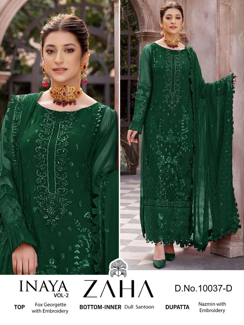 Inaya Vol-2 By Zaha 10037-A To 10037-D Series Beautiful Pakistani Suits Stylish Fancy Colorful Party Wear & Occasional Wear Faux Georgette With Embroidery Dresses At Wholesale Price
