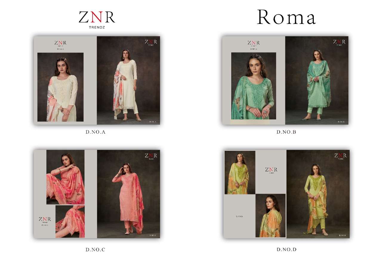 ROMA BY ZNR TRENDZ A TO D SERIES DESIGNER SUITS BEAUTIFUL FANCY COLORFUL STYLISH PARTY WEAR & OCCASIONAL WEAR PURE COTTON DRESSES AT WHOLESALE PRICE