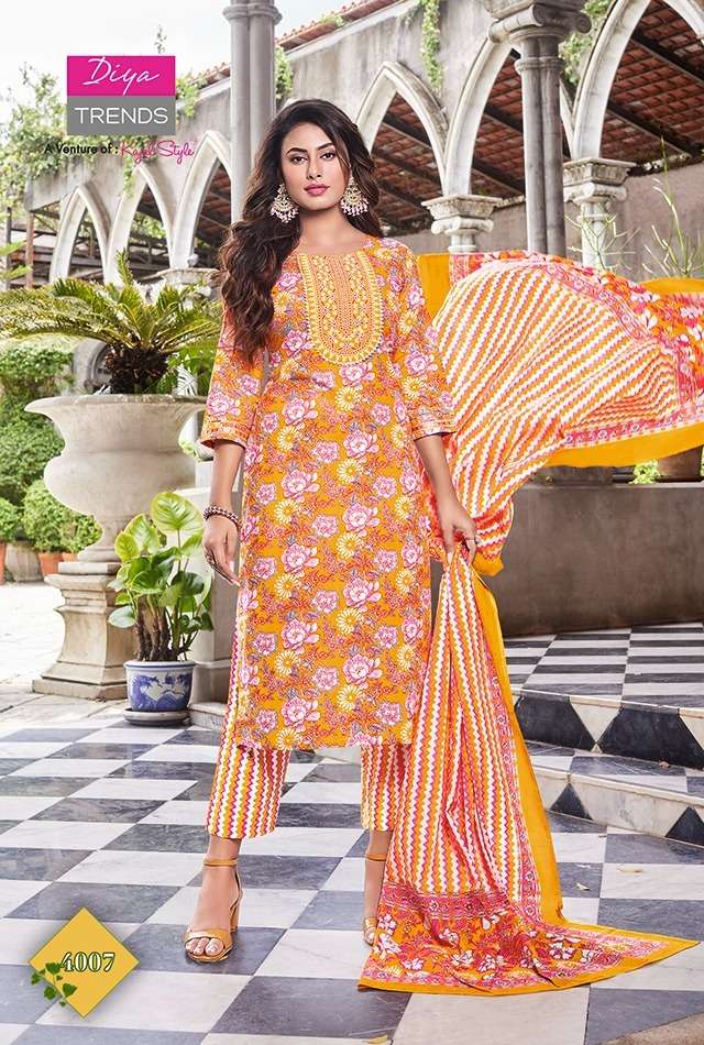 ODHANI VOL-4 BY DIYA TRENDS 4001 TO 4010 SERIES BEAUTIFUL SUITS COLORFUL STYLISH FANCY CASUAL WEAR & ETHNIC WEAR COTTON PRINT DRESSES AT WHOLESALE PRICE