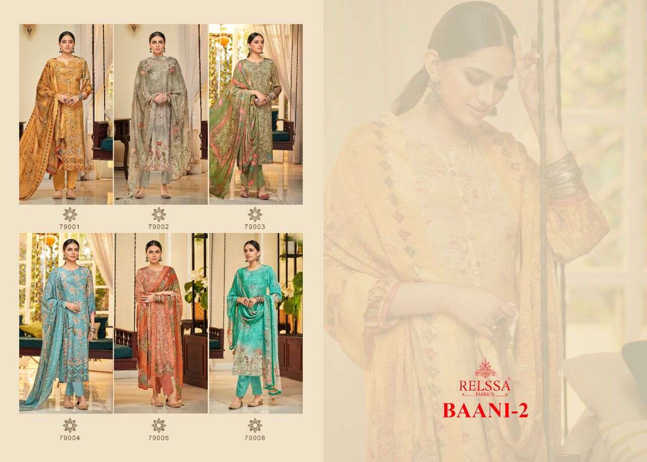 BAANI VOL-2 BY RELSAA FABRICS 79001 TO 79006 SERIES BEAUTIFUL SUITS COLORFUL STYLISH FANCY CASUAL WEAR & ETHNIC WEAR PURE CREPE DRESSES AT WHOLESALE PRICE