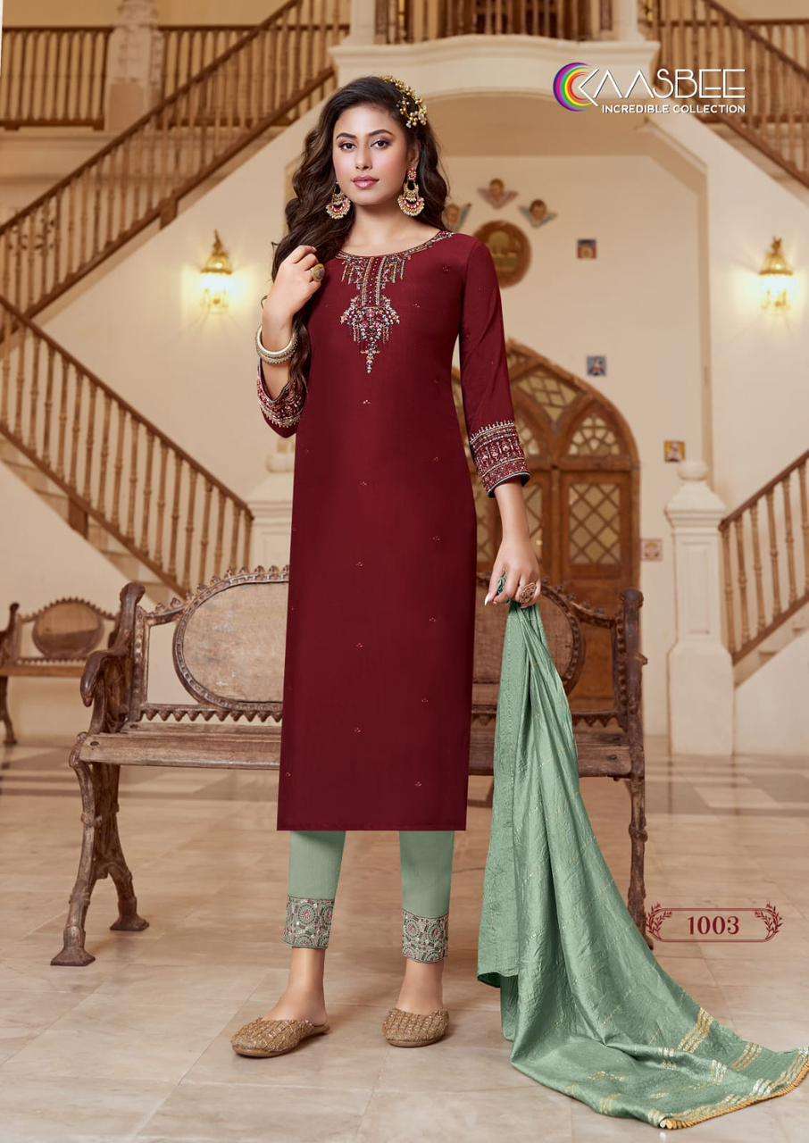 SHANVI BY KAASBEE 1001 TO 1006 SERIES BEAUTIFUL SUITS COLORFUL STYLISH FANCY CASUAL WEAR & ETHNIC WEAR CHINNON DRESSES AT WHOLESALE PRICE
