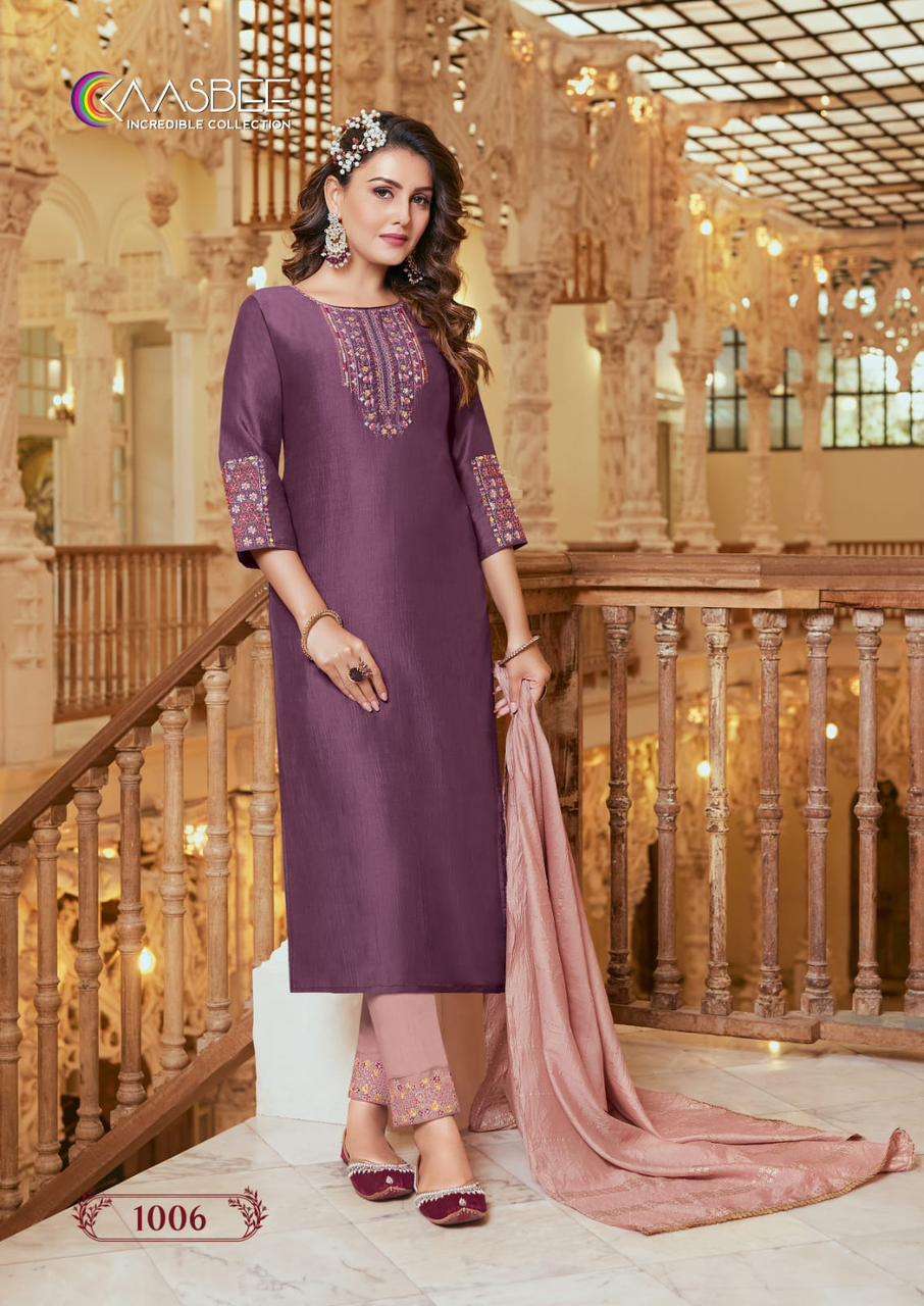 SHANVI BY KAASBEE 1001 TO 1006 SERIES BEAUTIFUL SUITS COLORFUL STYLISH FANCY CASUAL WEAR & ETHNIC WEAR CHINNON DRESSES AT WHOLESALE PRICE
