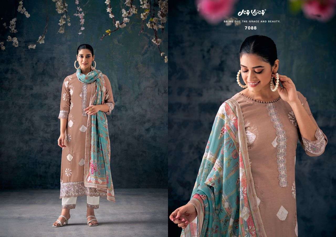 NEW AND NOW VOL-6 BY JAY VIJAY PRINTS 7081 TO 7090 SERIES DESIGNER SUITS BEAUTIFUL FANCY COLORFUL STYLISH PARTY WEAR & OCCASIONAL WEAR PURE SILK DRESSES AT WHOLESALE PRICE