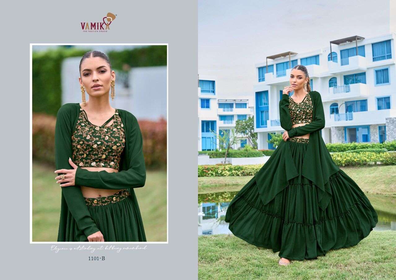 ATTRACTION BY VAMIKA 1101-A TO 1101-D SERIES DESIGNER BEAUTIFUL NAVRATRI COLLECTION OCCASIONAL WEAR & PARTY WEAR FAUX GEORGETTE LEHENGAS AT WHOLESALE PRICE