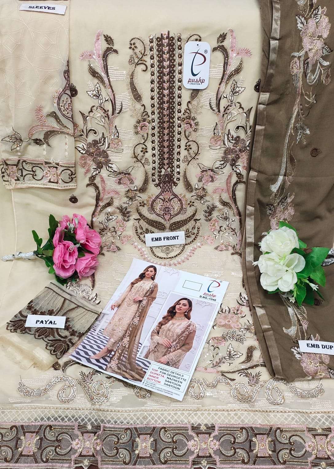 PUSHP HIT DESIGN 1046 BY PUSHP CREATION DESIGNER PAKISTANI SUITS BEAUTIFUL STYLISH FANCY COLORFUL PARTY WEAR & OCCASIONAL WEAR FAUX GEORGETTE EMBROIDERED DRESSES AT WHOLESALE PRICE
