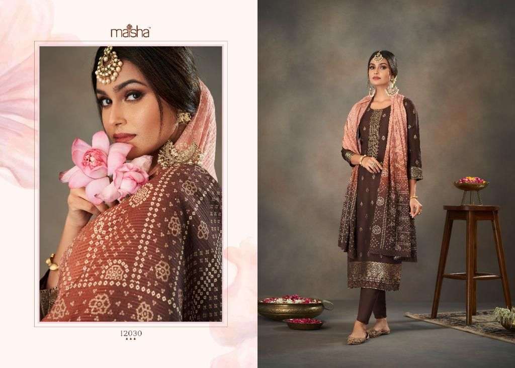 GULNAZ BY MAISHA 12030 TO 12035 SERIES BEAUTIFUL SUITS COLORFUL STYLISH FANCY CASUAL WEAR & ETHNIC WEAR VISCOSE JACQAURD DRESSES AT WHOLESALE PRICE