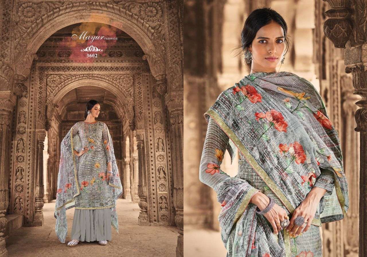 HANSA BY MAYUR FABRICS 3601 TO 3605 SERIES BEAUTIFUL SUITS COLORFUL STYLISH FANCY CASUAL WEAR & ETHNIC WEAR PASHMINA PRINT DRESSES AT WHOLESALE PRICE