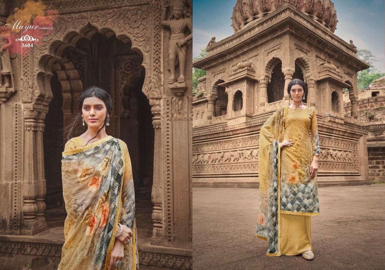 HANSA BY MAYUR FABRICS 3601 TO 3605 SERIES BEAUTIFUL SUITS COLORFUL STYLISH FANCY CASUAL WEAR & ETHNIC WEAR PASHMINA PRINT DRESSES AT WHOLESALE PRICE