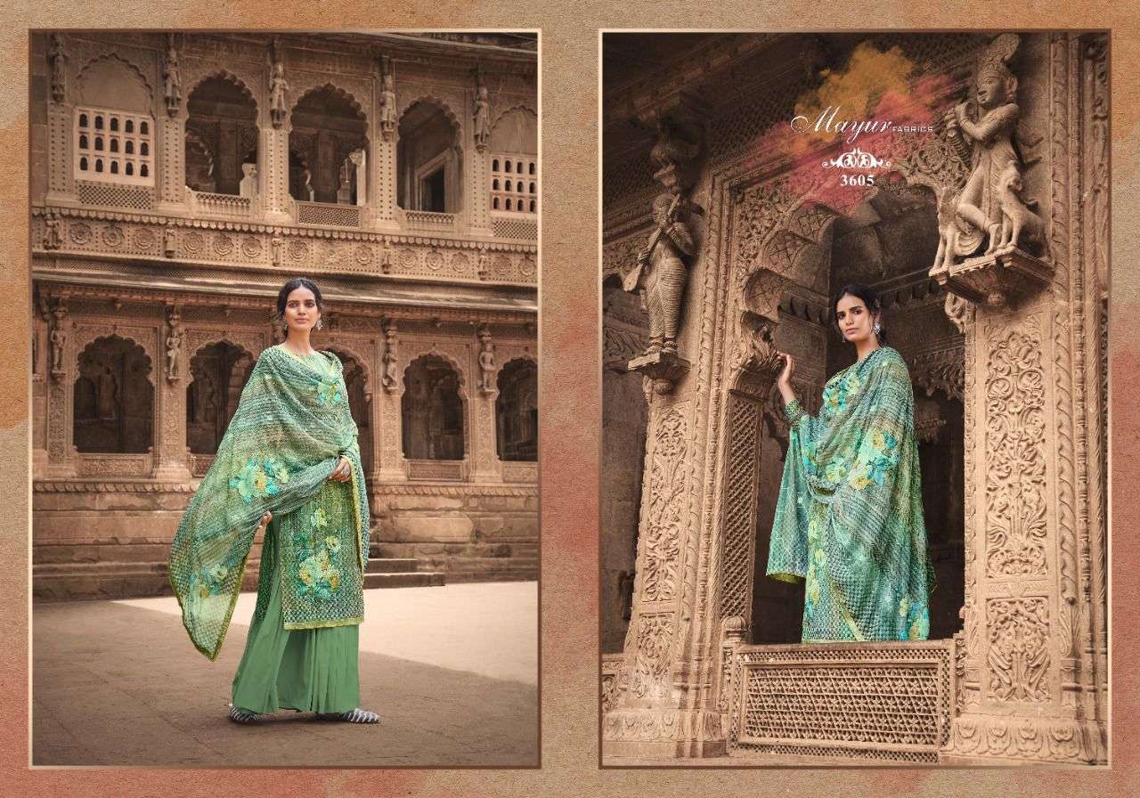 HANSA BY MAYUR FABRICS 3601 TO 3605 SERIES BEAUTIFUL SUITS COLORFUL STYLISH FANCY CASUAL WEAR & ETHNIC WEAR PASHMINA PRINT DRESSES AT WHOLESALE PRICE