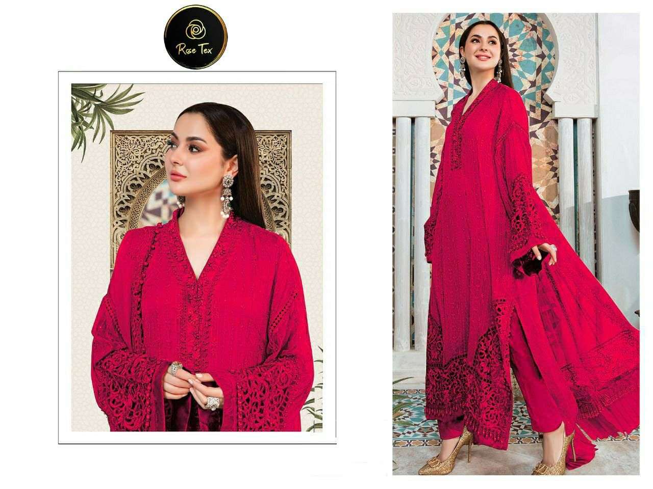 MARIA B. COLOR EDITION BY ROSE TEX 01 TO 02 SERIES BEAUTIFUL PAKISTANI SUITS COLORFUL STYLISH FANCY CASUAL WEAR & ETHNIC WEAR FAUX GEORGETTE EMBROIDERED DRESSES AT WHOLESALE PRICE
