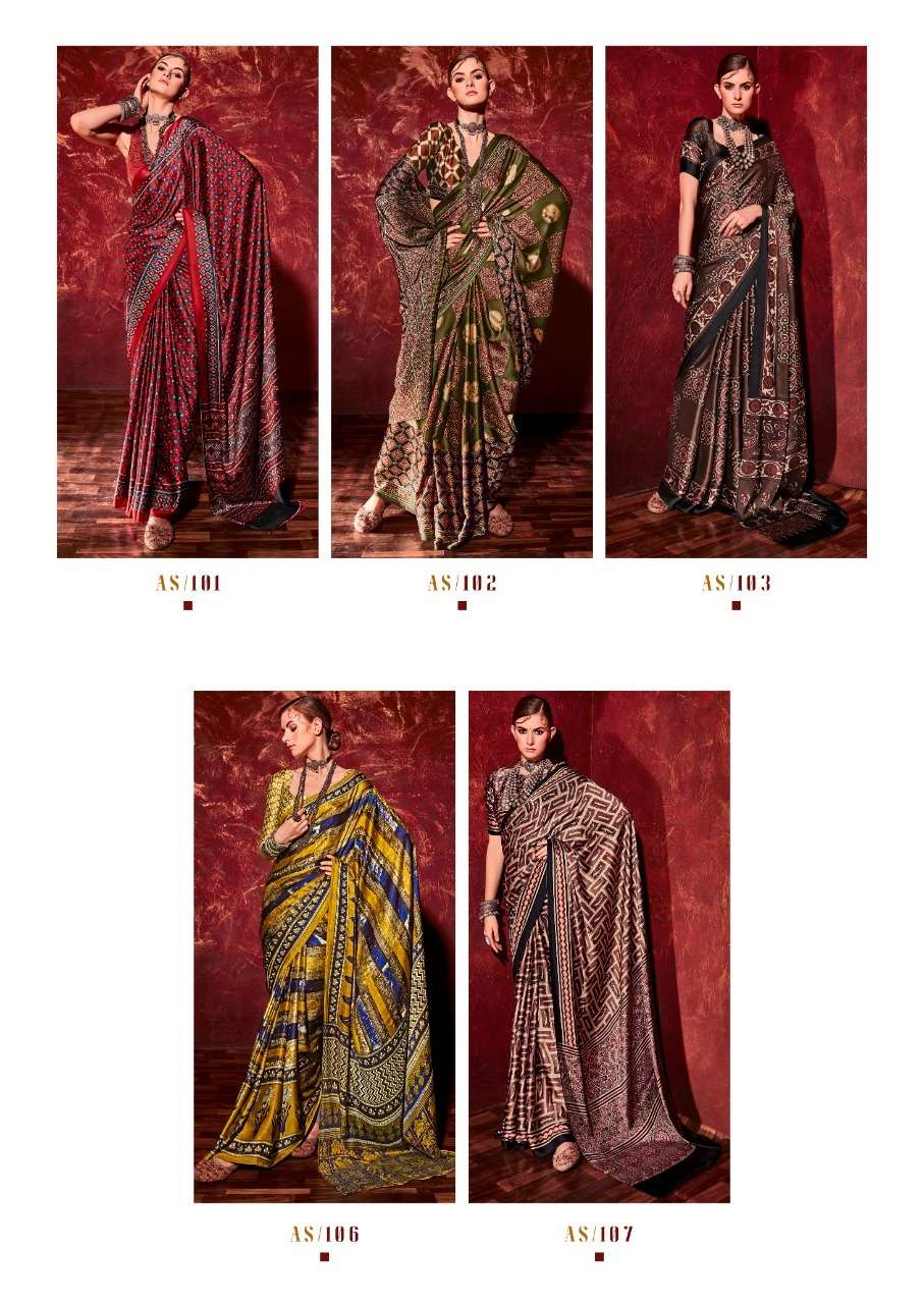 Ajrakh Satin By Sr 101 To 110 Series Indian Traditional Wear Collection Beautiful Stylish Fancy Colorful Party Wear & Occasional Wear Satin Sarees At Wholesale Price