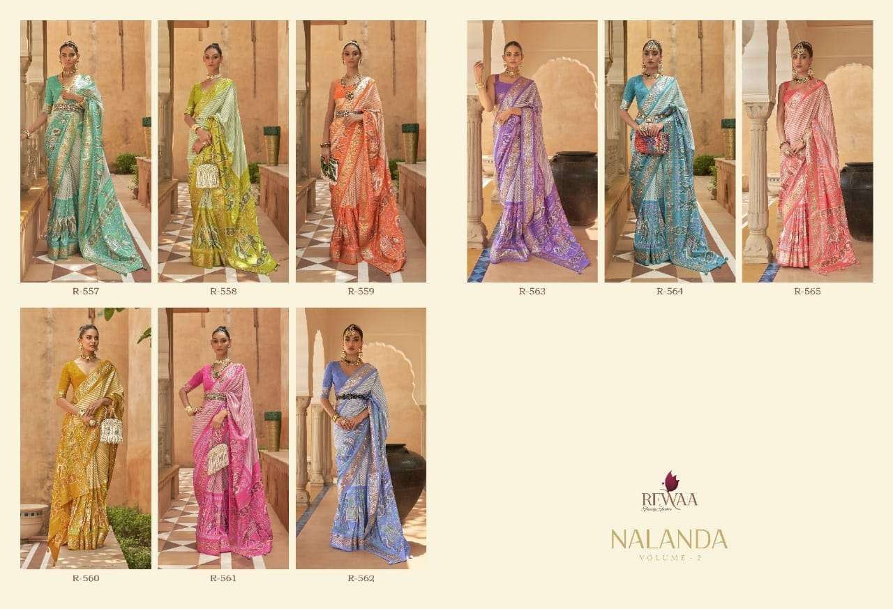Nalanda Vol-2 By Rewaa 557 To 565 Series Indian Traditional Wear Collection Beautiful Stylish Fancy Colorful Party Wear & Occasional Wear Pure Silk Sarees At Wholesale Price