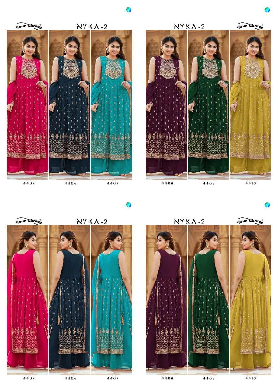Nyka Vol-2 By Your Choice 4405 To 4410 Series Beautiful Sharara Suits Colorful Stylish Fancy Casual Wear & Ethnic Wear Georgette Dresses At Wholesale Price