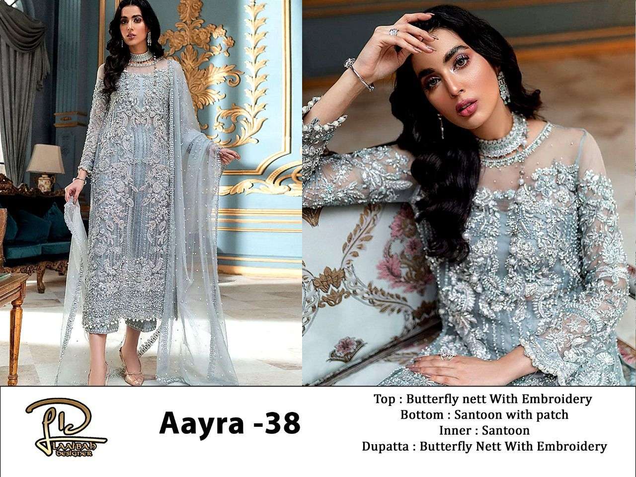 AAYRA 38 BY LAAIBAH DESIGNER PAKISTANI SUITS BEAUTIFUL FANCY COLORFUL STYLISH PARTY WEAR & OCCASIONAL WEAR NET EMBROIDERED DRESSES AT WHOLESALE PRICE
