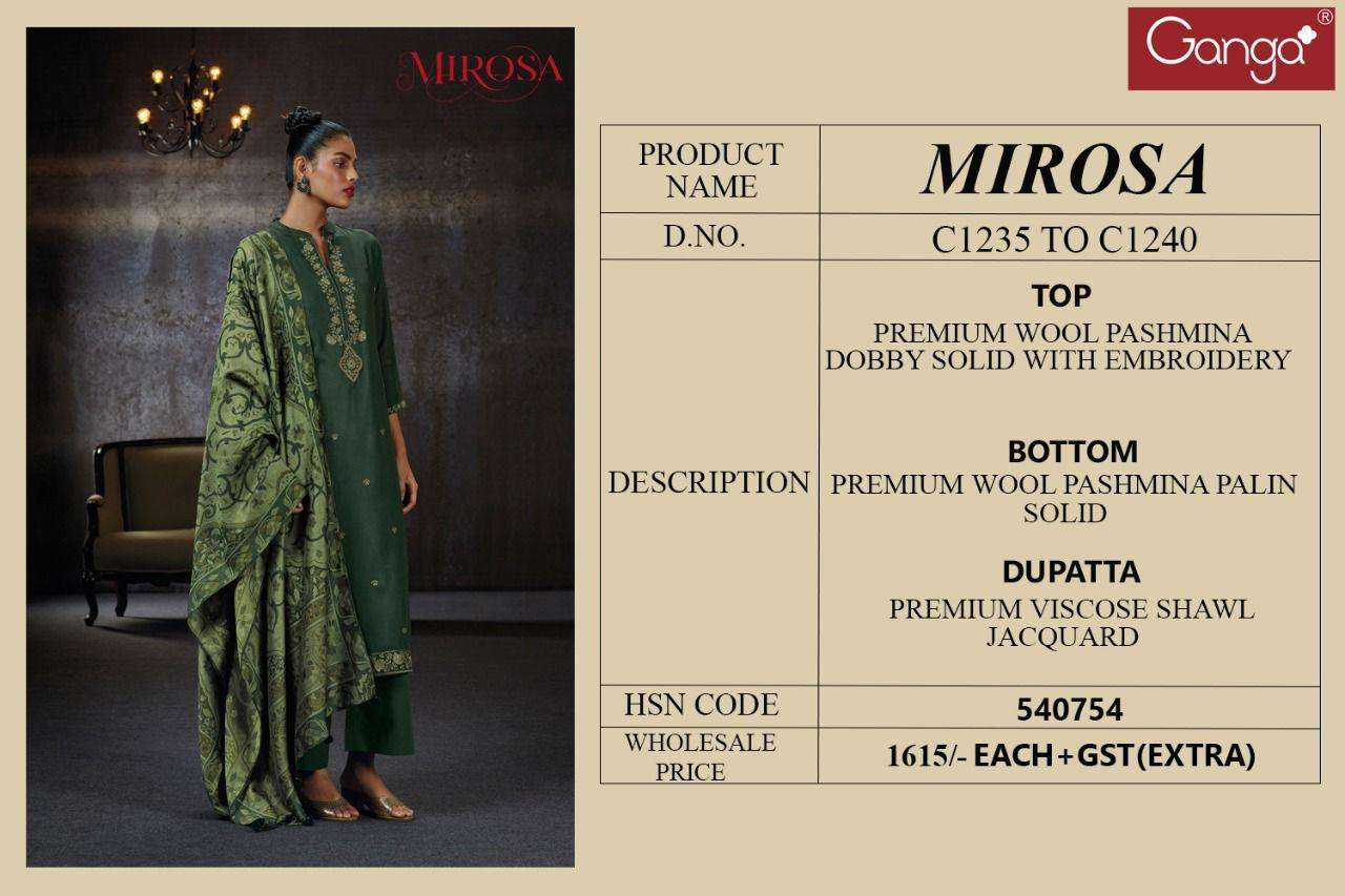 MIROSA BY GANGA FASHION 1235 TO 1240 SERIES SUITS BEAUTIFUL FANCY COLORFUL STYLISH PARTY WEAR & OCCASIONAL WEAR PREMIUM PASHMINA EMBROIDERED DRESSES AT WHOLESALE PRICE