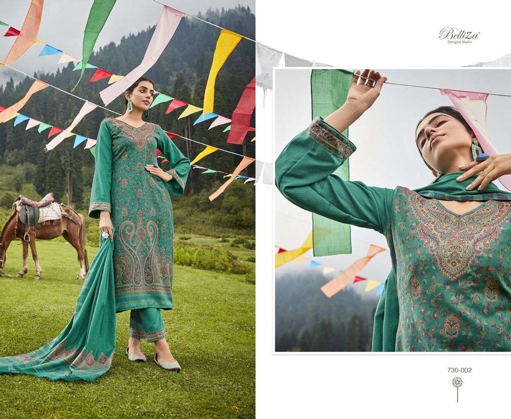 Nazma By Belliza 730-001 To 730-008 Series Beautiful Festive Suits Stylish Fancy Colorful Casual Wear & Ethnic Wear Pure Pashmina Jacquard Print Dresses At Wholesale Price