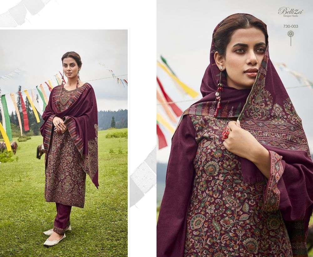 Nazma By Belliza 730-001 To 730-008 Series Beautiful Festive Suits Stylish Fancy Colorful Casual Wear & Ethnic Wear Pure Pashmina Jacquard Print Dresses At Wholesale Price