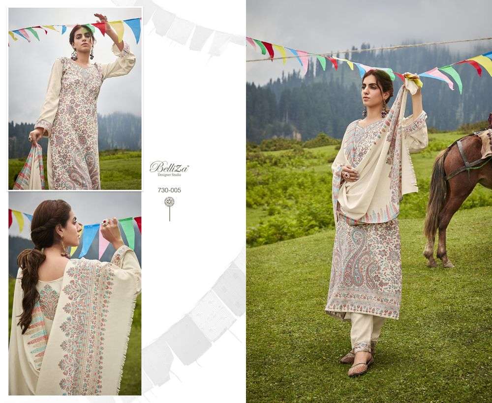 Nazma By Belliza 730-001 To 730-008 Series Beautiful Festive Suits Stylish Fancy Colorful Casual Wear & Ethnic Wear Pure Pashmina Jacquard Print Dresses At Wholesale Price