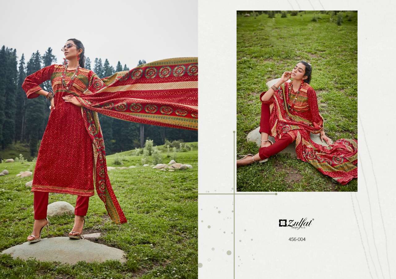 Winter Nova By Zulfat 456-001 To 456-010 Series Beautiful Festive Suits Colorful Stylish Fancy Casual Wear & Ethnic Wear Pure Pashmina Print With Embroidered Dresses At Wholesale Price