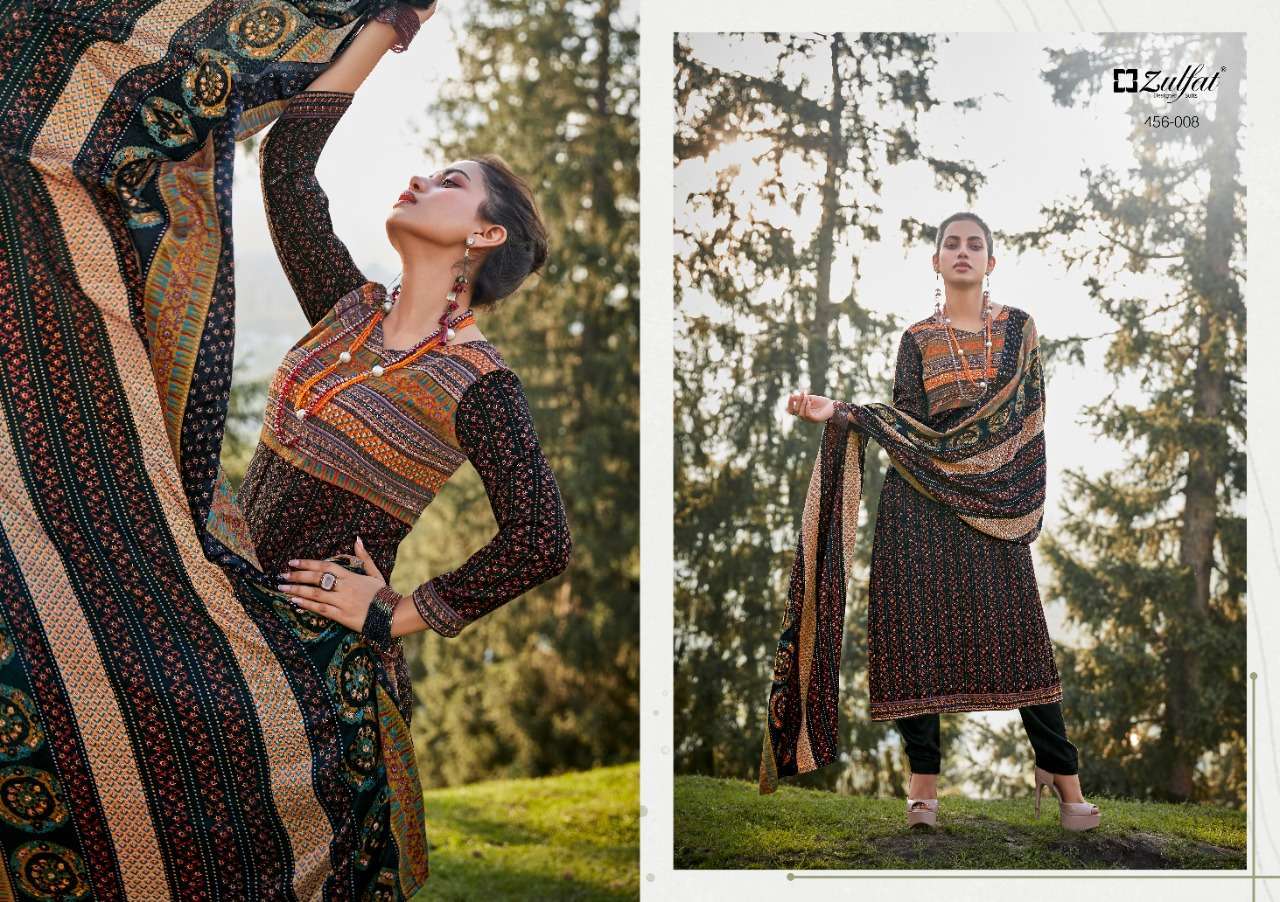 Winter Nova By Zulfat 456-001 To 456-010 Series Beautiful Festive Suits Colorful Stylish Fancy Casual Wear & Ethnic Wear Pure Pashmina Print With Embroidered Dresses At Wholesale Price