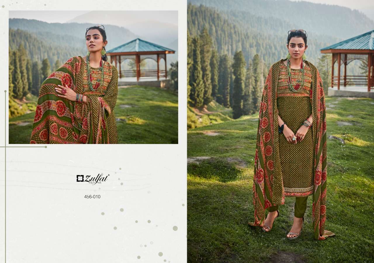 Winter Nova By Zulfat 456-001 To 456-010 Series Beautiful Festive Suits Colorful Stylish Fancy Casual Wear & Ethnic Wear Pure Pashmina Print With Embroidered Dresses At Wholesale Price