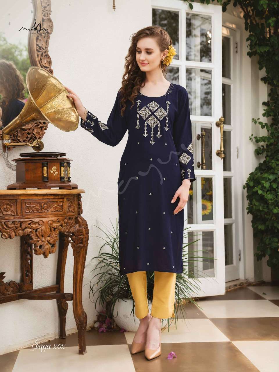 SAGA VOL-2 BY MAYUR 201 TO 208 SERIES DESIGNER STYLISH FANCY COLORFUL BEAUTIFUL PARTY WEAR & ETHNIC WEAR COLLECTION RAYON KURTIS AT WHOLESALE PRICE