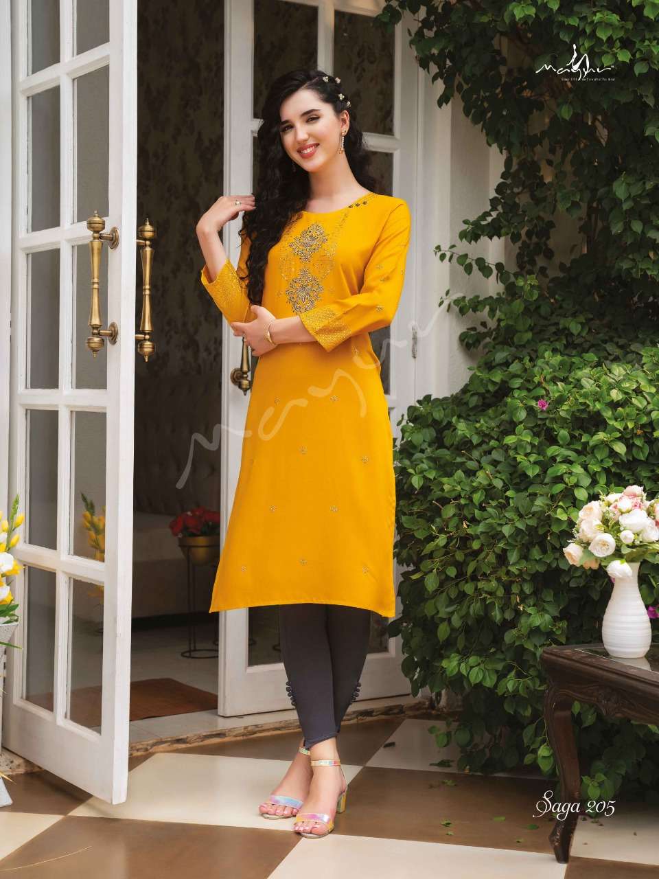 SAGA VOL-2 BY MAYUR 201 TO 208 SERIES DESIGNER STYLISH FANCY COLORFUL BEAUTIFUL PARTY WEAR & ETHNIC WEAR COLLECTION RAYON KURTIS AT WHOLESALE PRICE