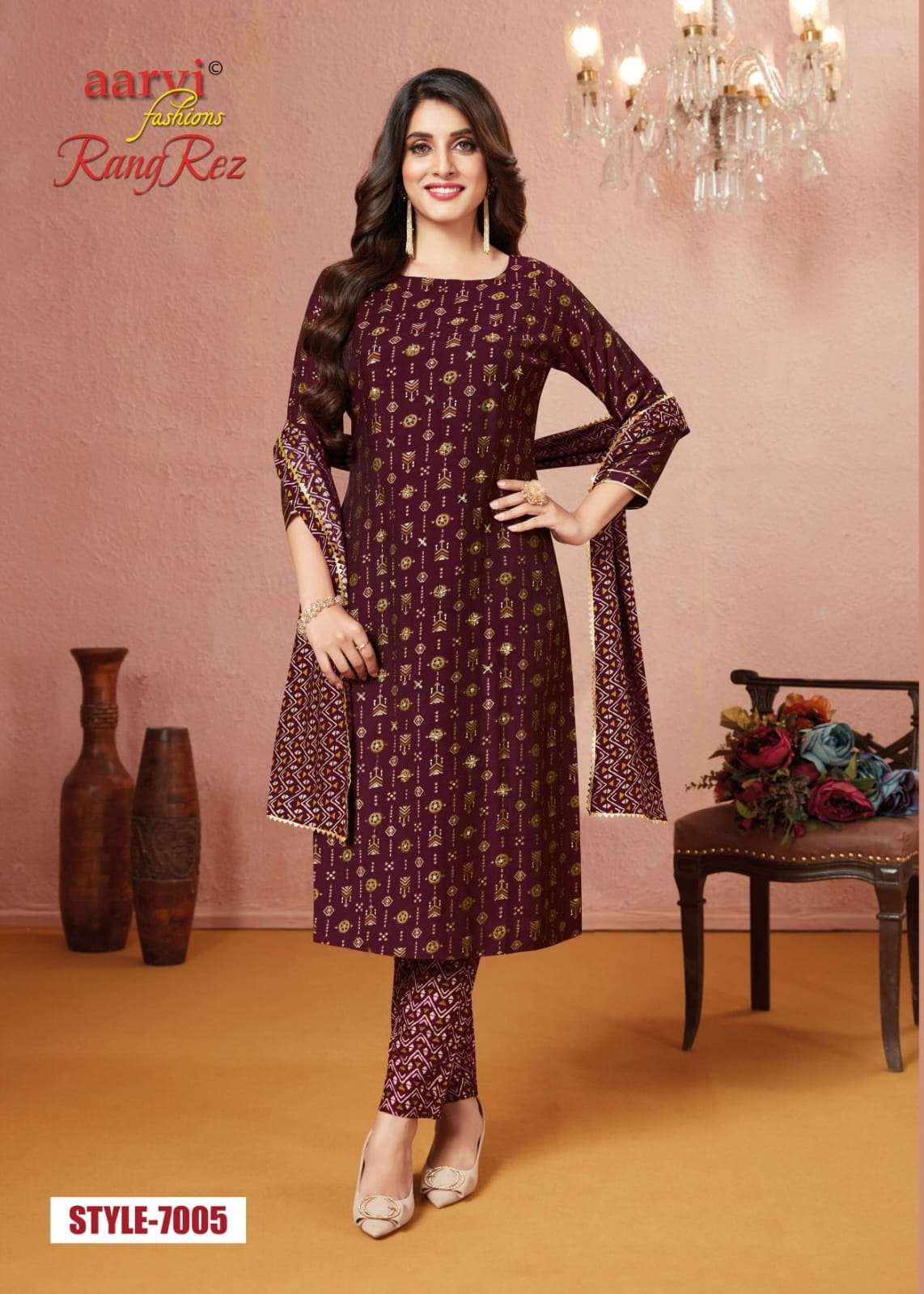 RANG REZ VOL-1 BY AARVI FASHION 7000 TO 7005 SERIES BEAUTIFUL SUITS COLORFUL STYLISH FANCY CASUAL WEAR & ETHNIC WEAR RAYON SLUB DRESSES AT WHOLESALE PRICE